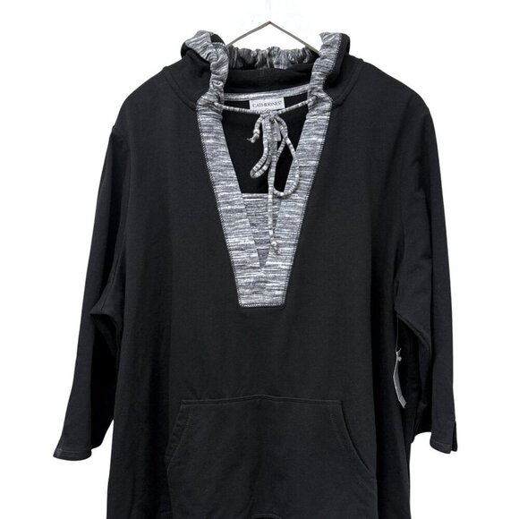 CATHERINE'S Womens Sweatshirt Plus Size 1X Black Gray Trim Hoodie 3/4 Sleeve NWT - Picture 6 of 10